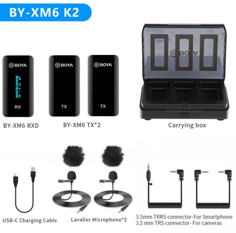 Boya BY-XM6-K2 2.4GHz Ultra-compact Wireless Microphone System Kit - 1